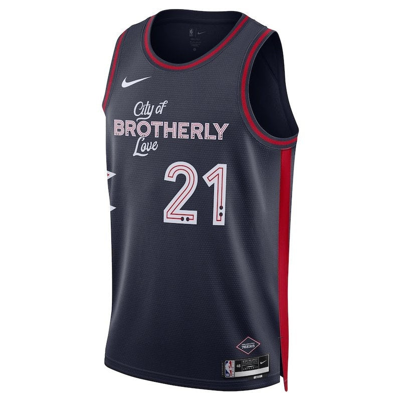 Camisa NBA Joel Embiid - Philadelphia 76ers - 23/24 - Azul Marinho - Edição Cidade