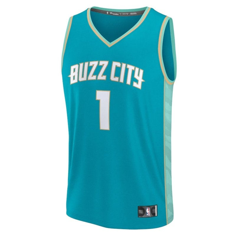 Camisa NBA LaMelo Ball - Charlotte Hornets - Fanatics Branded 23/24 Fast Break - Azul Petróleo - Edição Cidade