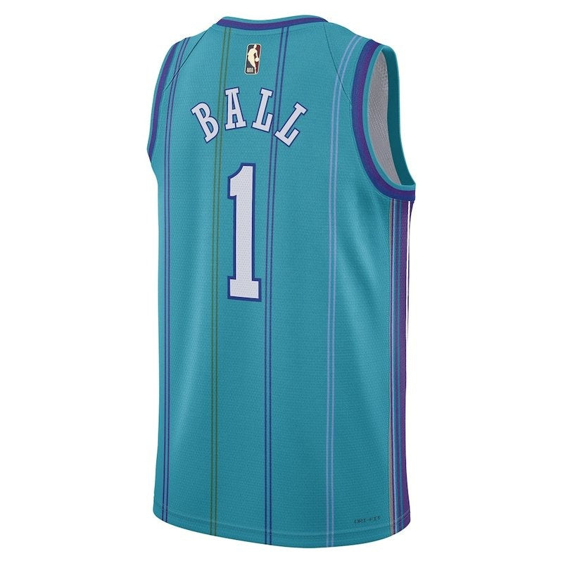 Camisa NBA LaMelo Ball - Charlotte Hornets - Jordan Brand 23/24 - Edição Clássica - Azul Petróleo