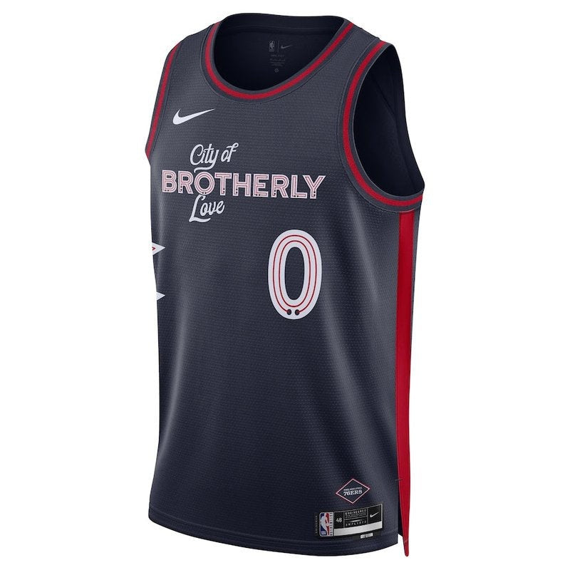Camisa NBA Tyrese Maxey - Philadelphia 76ers - 23/24 - Azul Marinho - Edição Cidade